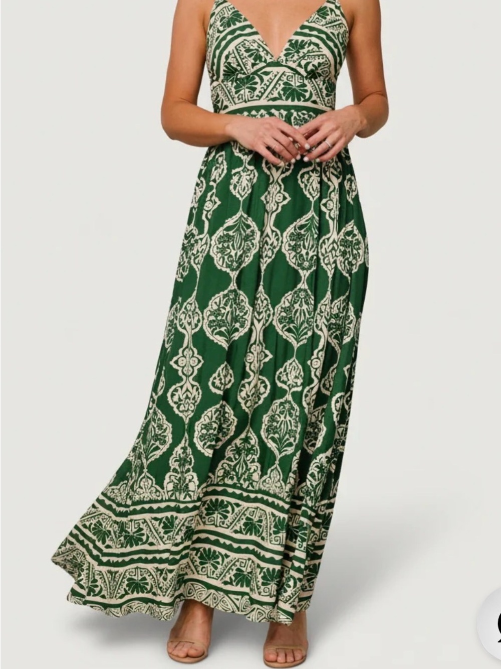 Baltic Born Green and Cream Printed Maxi Dress
